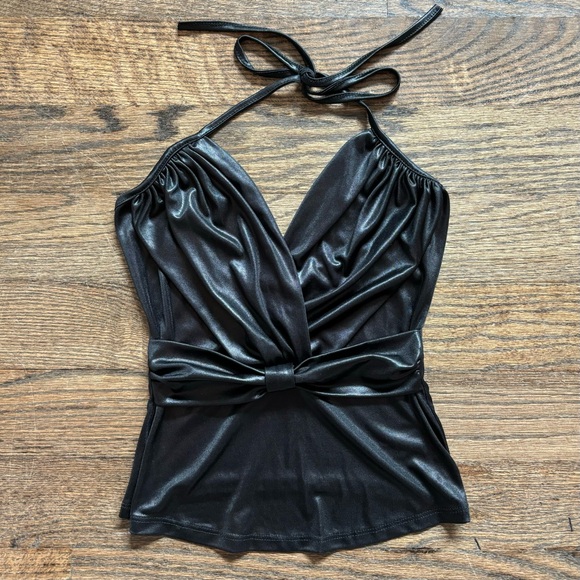 Cristina USA Tops - Deep V Halter Tie Knot Detail Shimmery Tank Top • size Small